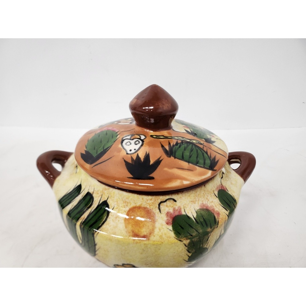 Vintage Mexican Pottery Handmade Ceramic Cactus Lidded Soup Tureen Serving Dish - Picture 3 of 14